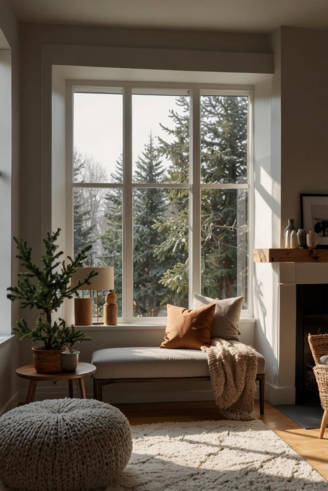 Dezente Lichterkette am Fensterrahmen mit warmweißem Licht