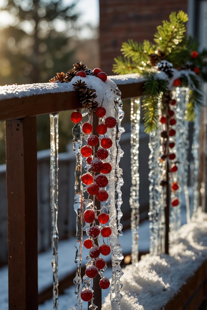 DIY-Eis-Ornamente am winterlichen Balkongeländer