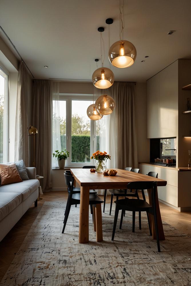 Helles Wohnzimmer mit Essplatz und moderner Raumaufteilung