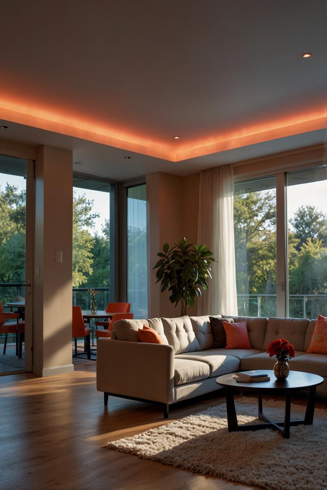 Farbwechselnde Ambientebeleuchtung im Wohnzimmer bei Party