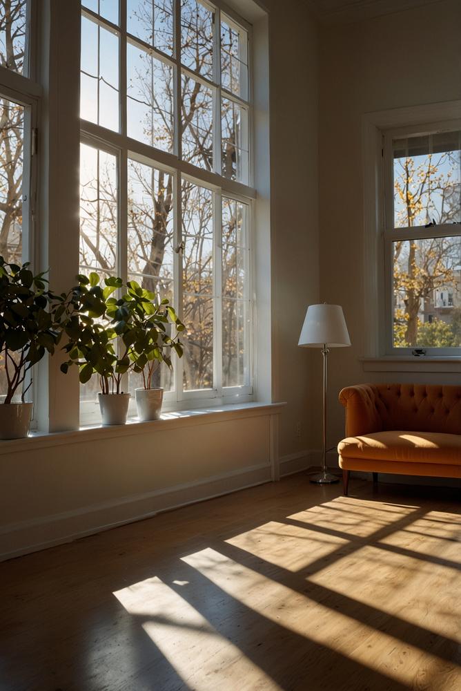 Fenster mit stimmungsvollen Schattenprojektionen im hellen Raum