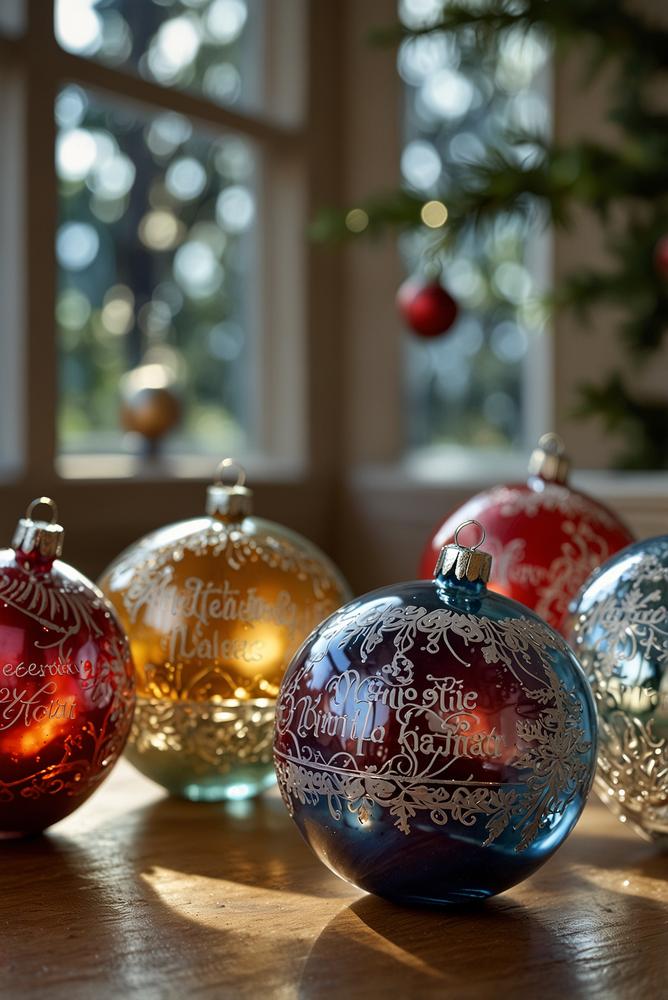 Helle Glasgravur Weihnachtskugeln mit Namen und Datum