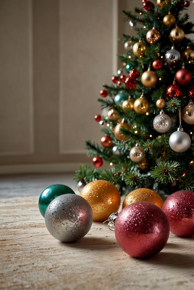 Helle glitzernde Ombre Weihnachtskugeln am Baum