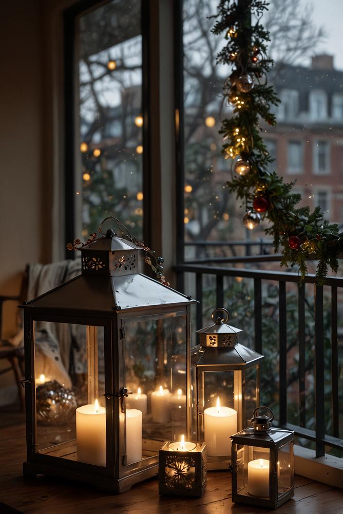 helle windgeschützte glas-windlichter auf balkon und terrasse