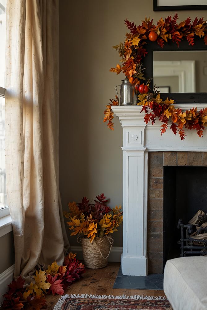 DIY-Herbstgirlande aus bunten Blättern und Zapfen