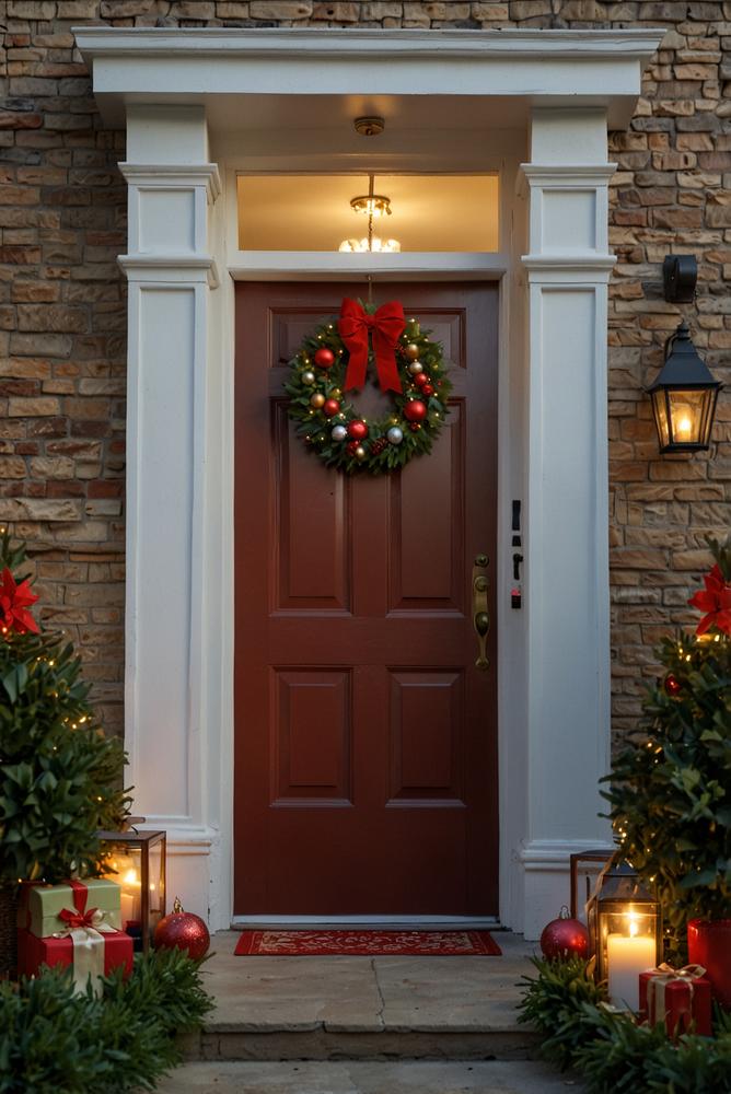 Kinderfreundliche weihnachtsdeko an haustuer sicher befestigt