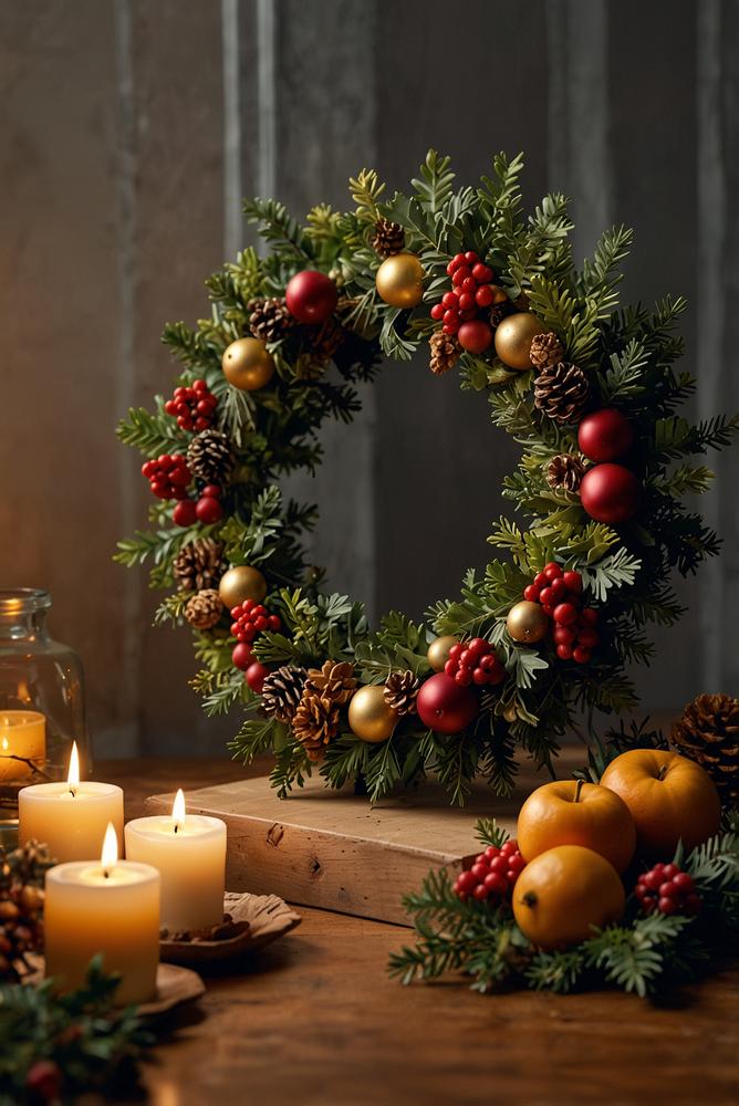 Kinderfreundlicher Adventskranz mit LED-Kerzen auf Sicherheitsunterlage