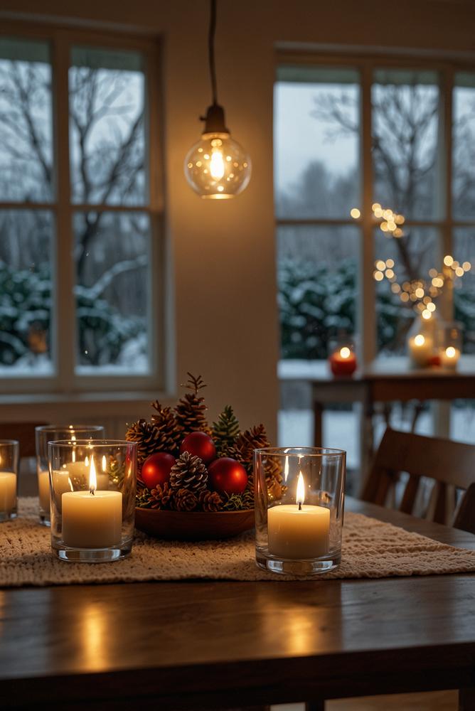 Kinderfreundliche helle Weihnachtsdeko am Esstisch