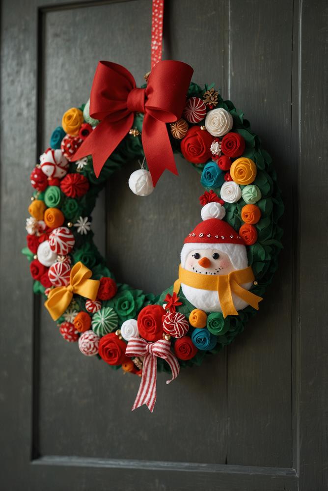 Kinderfreundlicher Weihnachts-Türkranz aus Filz und Stoff