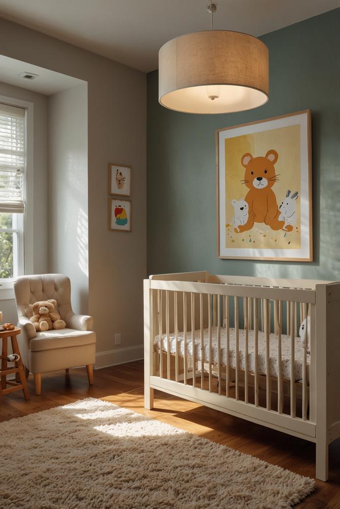 Hell beleuchtetes Baby-Kinderzimmer mit Luftbefeuchter