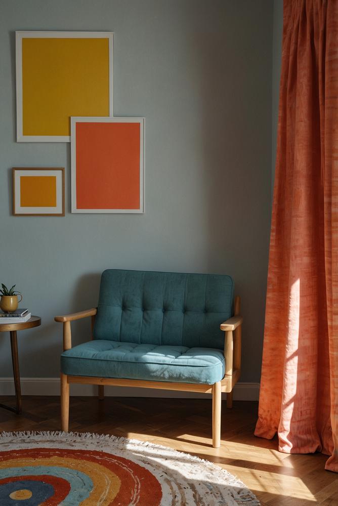 Kinderzimmer mit kindgerechten warmen Farbakzenten und Holz