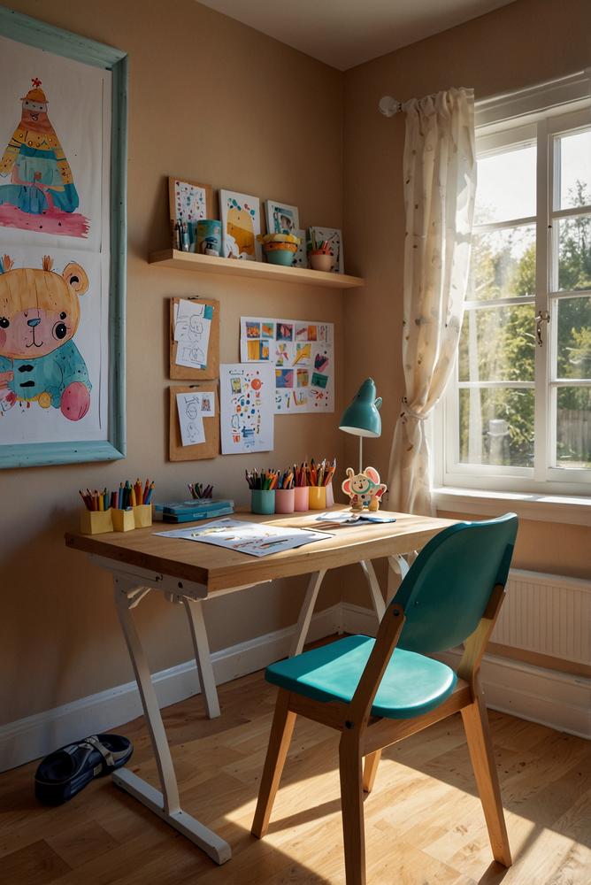 Heller Kinderzimmer-Wandtisch als Bastelplatz