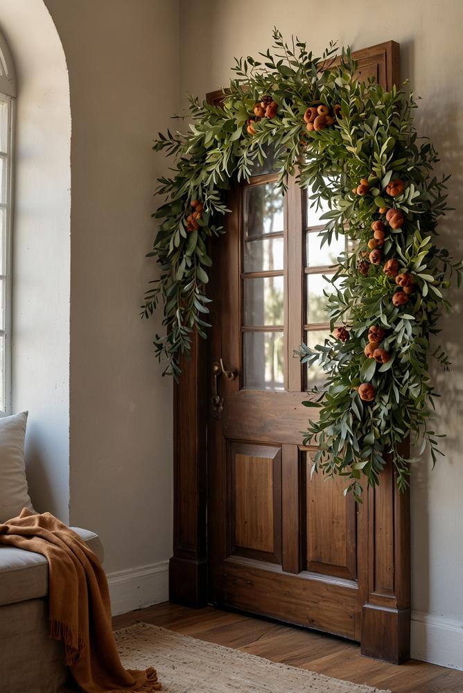 Mediterraner Türkranz mit Olivenzweigen und Feigen