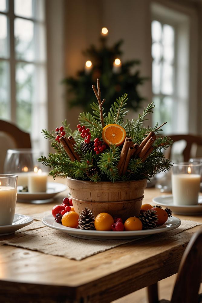 Mini-Bouquets aus Tannenzweigen als Platzkartenhalter, hell und einladend