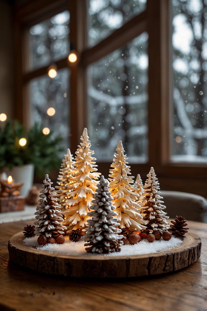 Mini Tannenwald als festliche Weihnachtsdeko in der Küche