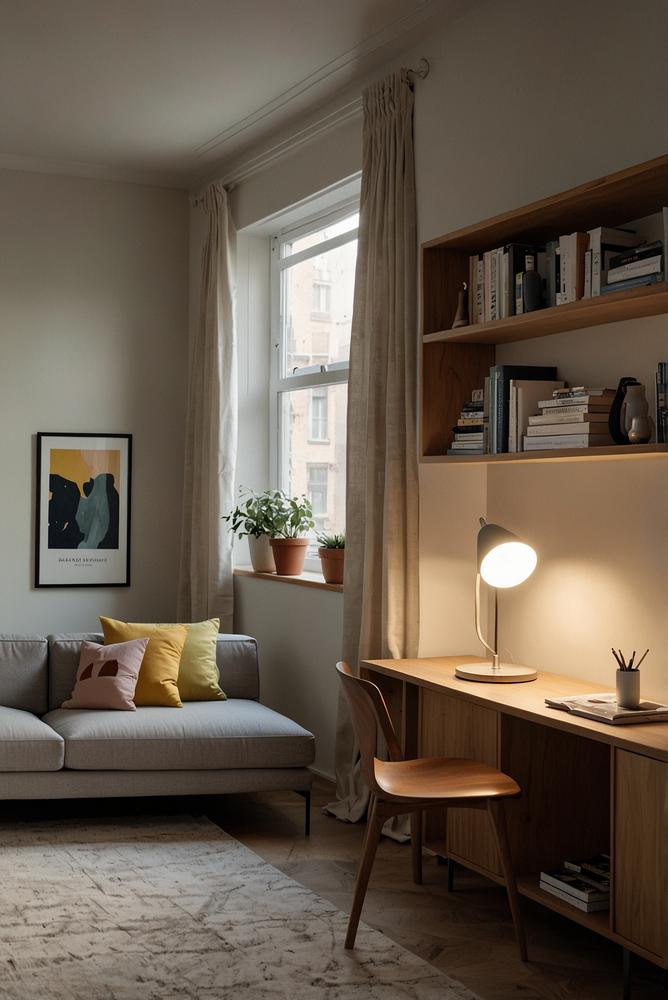 Minimalistische Wohnung mit offener und geschlossener Aufbewahrung