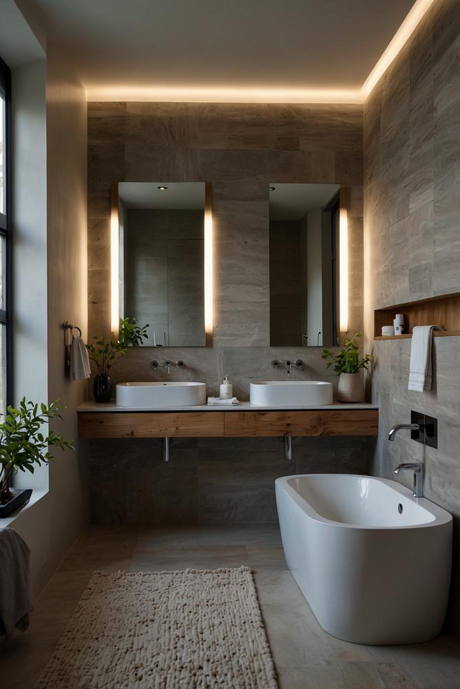 Hell gestaltetes minimalistisches Badezimmer mit klarer Struktur