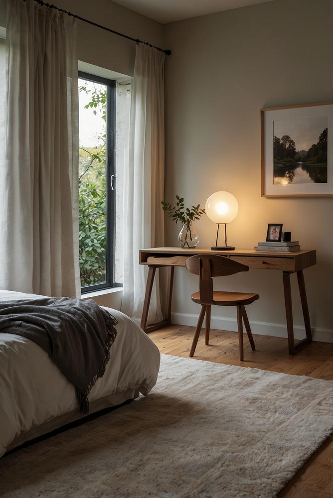 Minimalistisches Schlafzimmer mit ruhiger, klarer Struktur