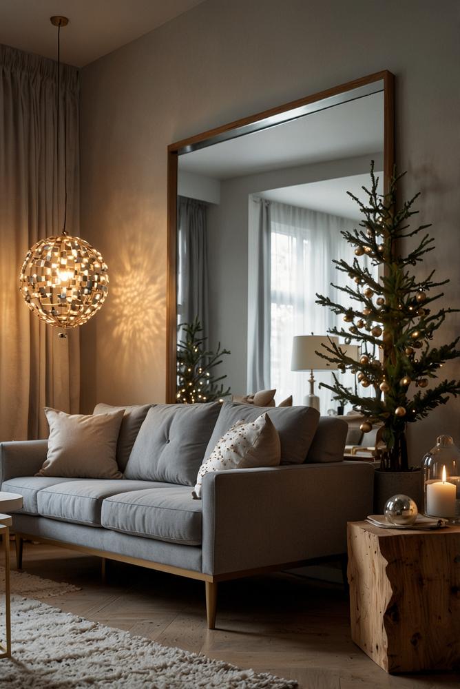 Spiegelrahmen mit LED-Leuchten als festliche Weihnachtsdeko