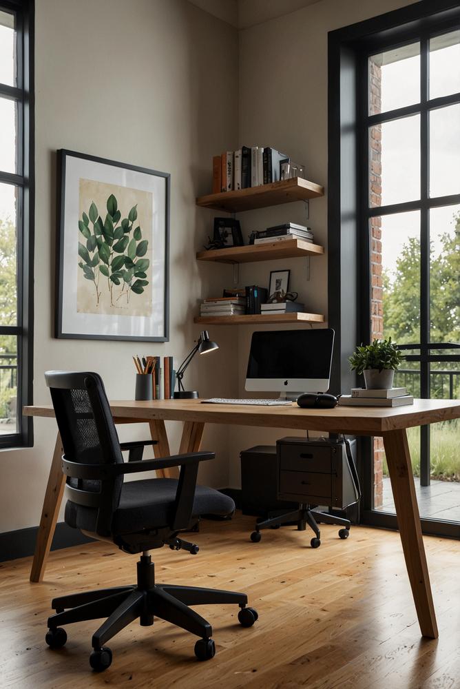 Modernes Homeoffice mit ergonomischem Stuhl und schlankem Schreibtisch