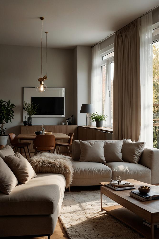 Helles Wohnzimmer mit multifunktionalen Möbeln