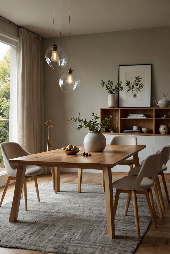 Heller Esstisch als Arbeitsplatz in modernem Raum