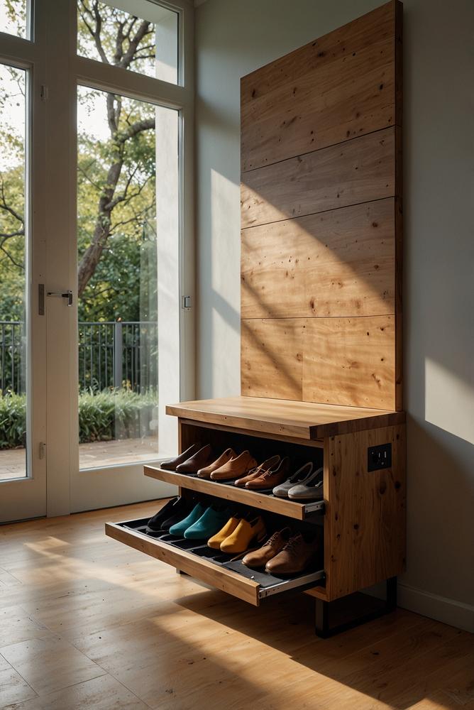 Heller multifunktionaler Schuhschrank mit Sitzfläche und Ladestation