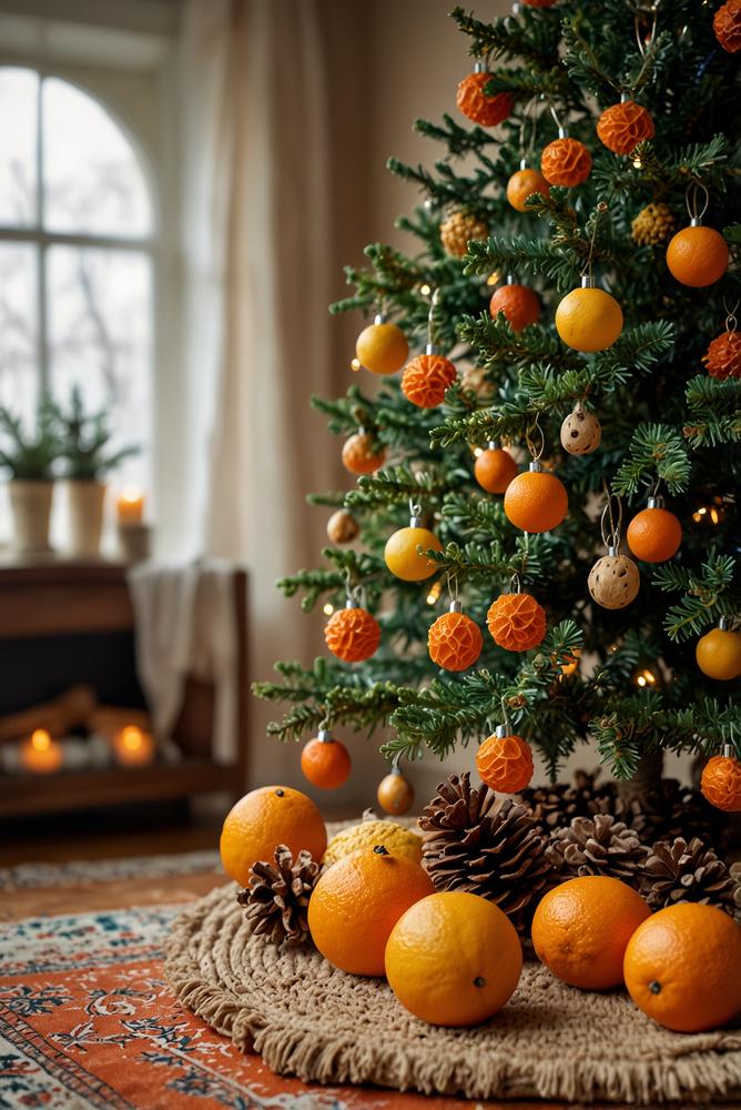Weihnachtsbaum mit getrockneten Zitrusscheiben und natürlicher Deko