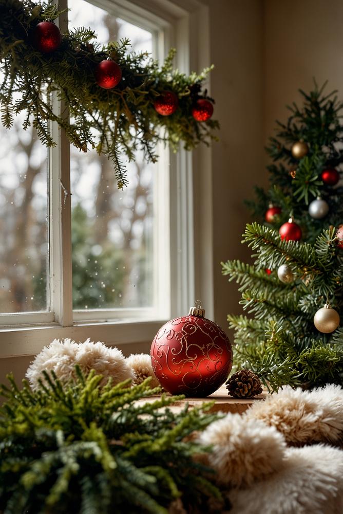 Naturnahe Weihnachtskugeln mit Moos, Zapfen und Zweigen