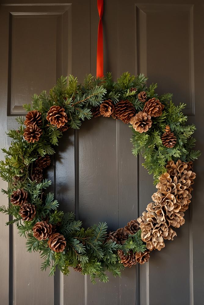 Rustikaler Weihnachts-Türkranz aus natürlichen Materialien