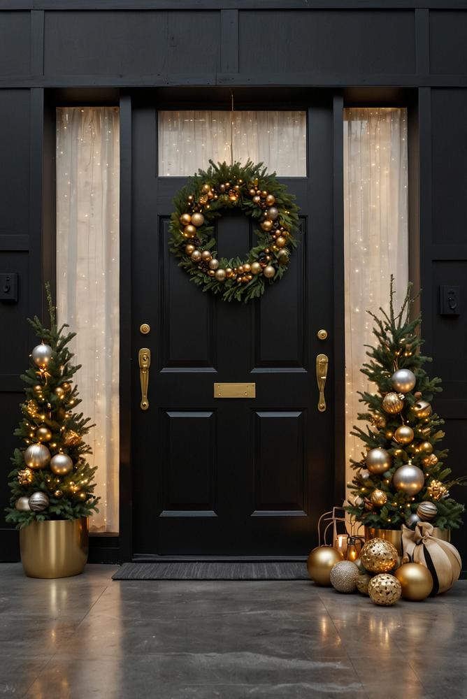 Schwarzer Türkranz mit goldenen Weihnachtsakzenten