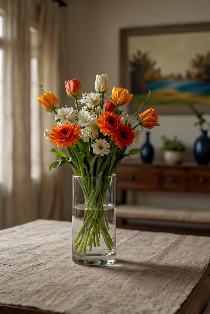 Heller stilvoller Essbereich mit Hängeleuchte und Esstisch