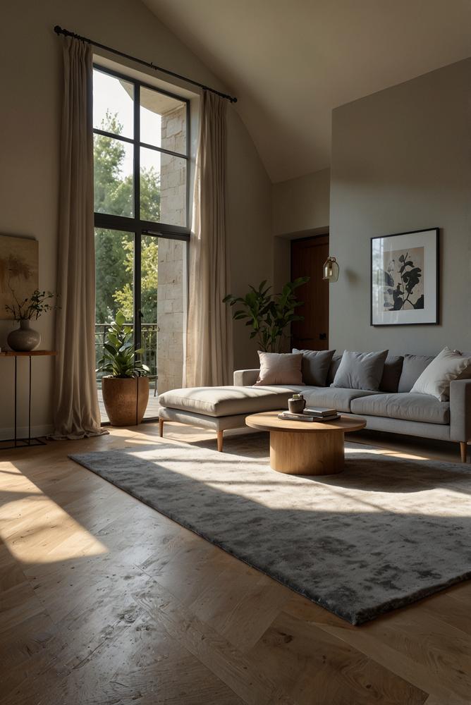 Helles ton-in-ton Farbkonzept für offene Wohnräume