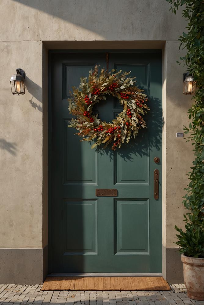 Türkranz aus Eukalyptus und Trockenblumen am Eingang