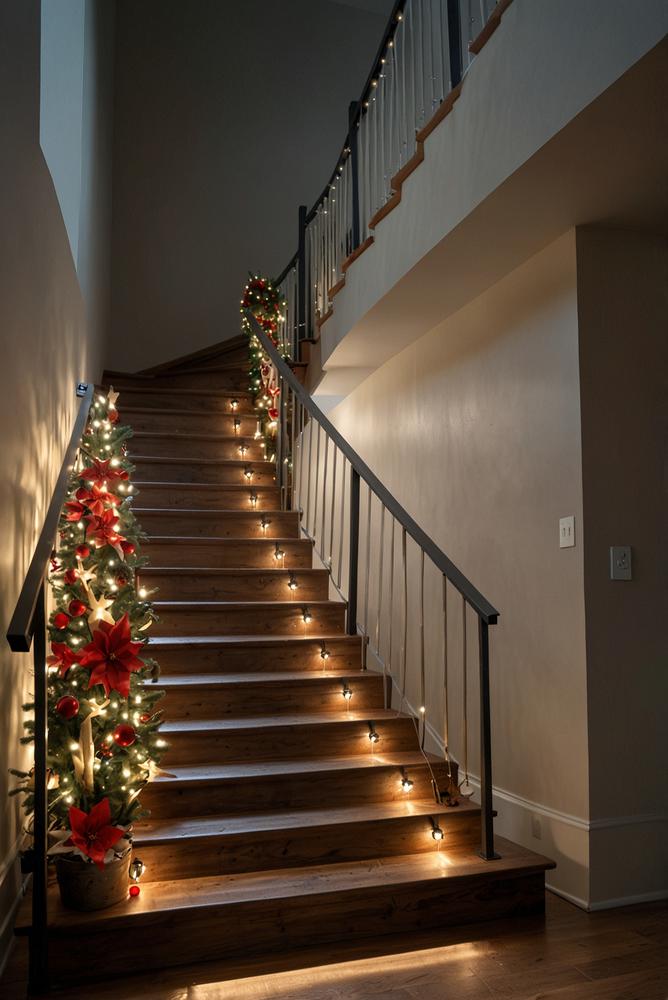 Treppenhaus mit warmweißer LED-Streifen Weihnachtsbeleuchtung