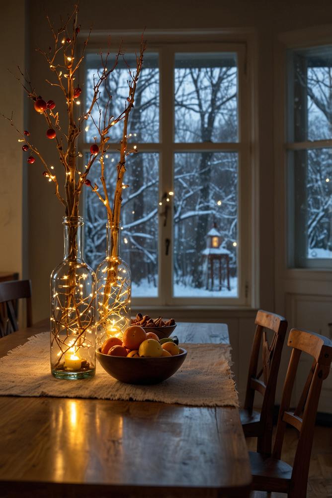 Beleuchtete Flaschen Weihnachtsdeko in Küche und Essbereich