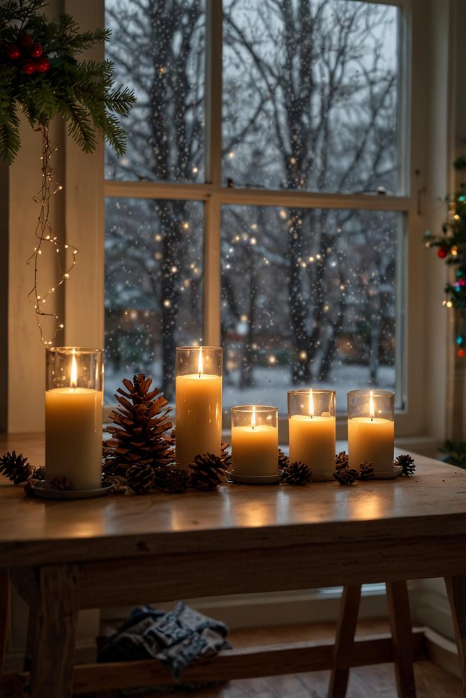 Helle DIY-Bastelstation auf weihnachtlicher Fensterbank