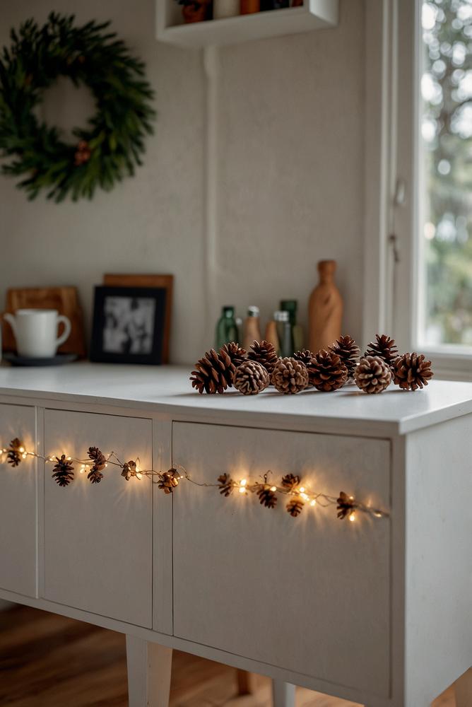 Griffgirlanden an Küchenschränken in kleiner Wohnung