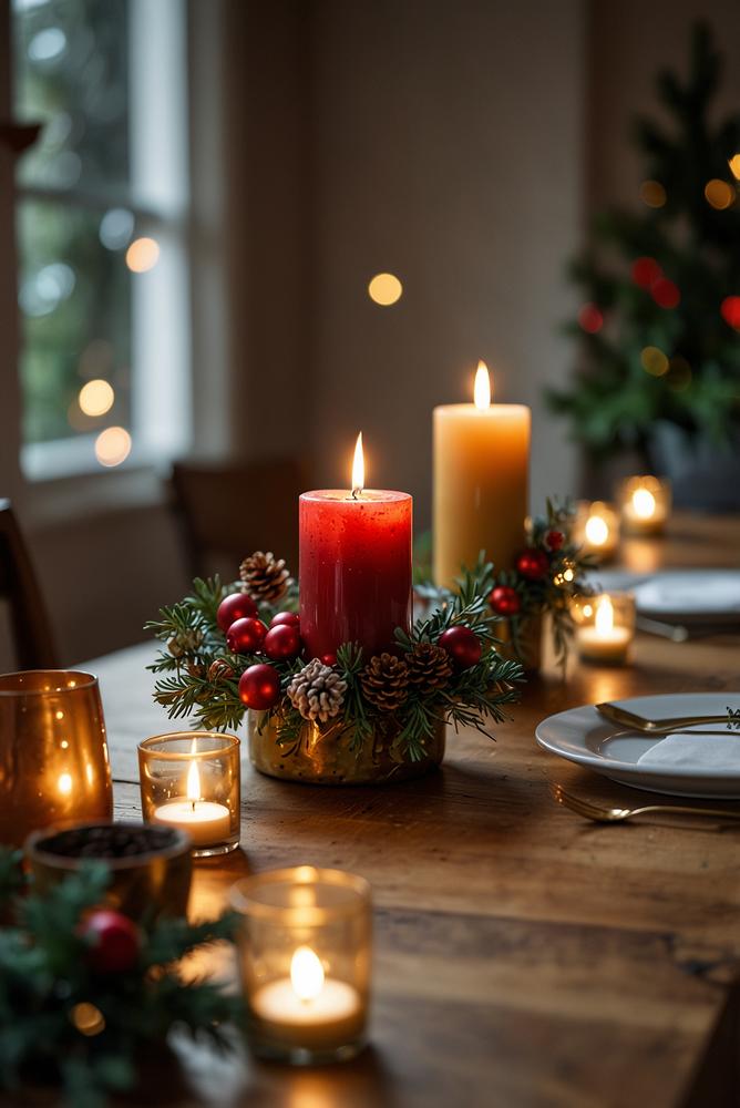 Helle und stilvolle Weihnachtsdeko auf kleinem Esstisch
