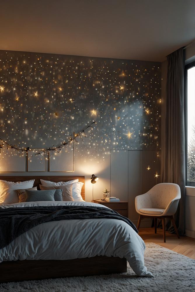 ruhiger sternenhimmel projektor im weihnachtsschlafzimmer