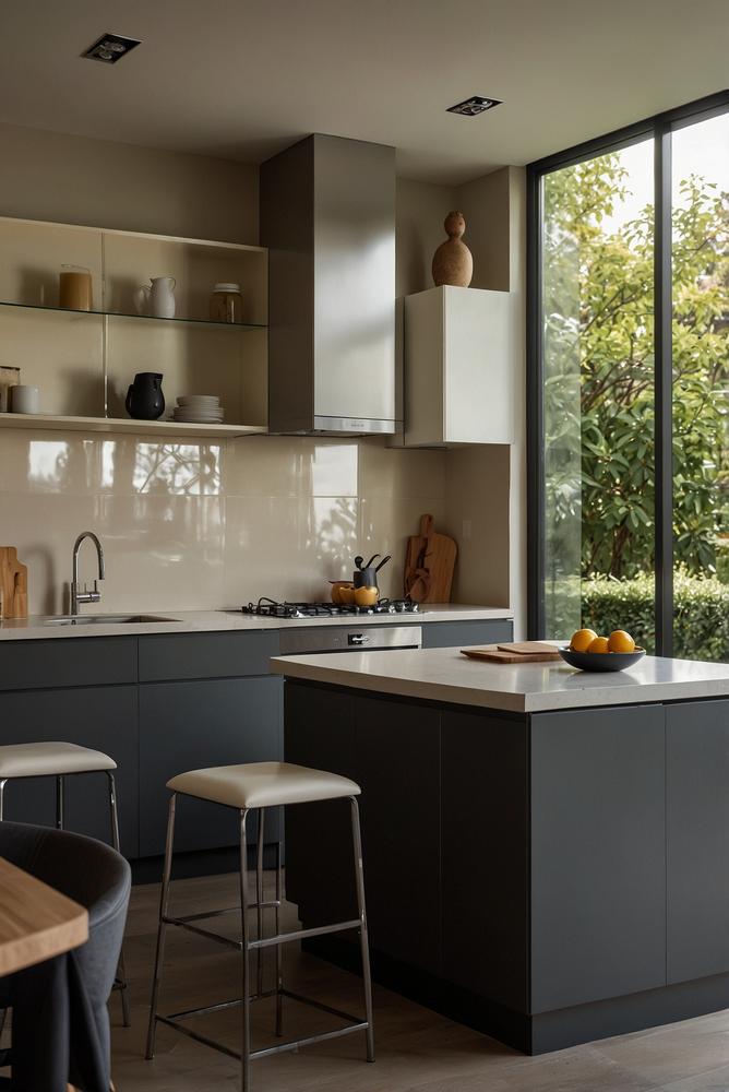 Helle und dunkle zweifarbige Kuechenfronten in moderner Kueche