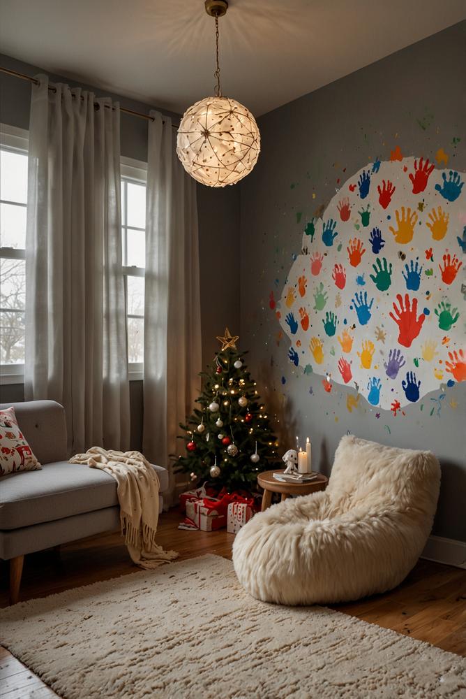 Festliche Advents-Handabdruck-Kunst an Kinderzimmerwand