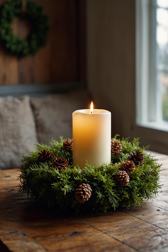 Naturnahe Weihnachtsdeko Adventskranz mit Moos und Zapfen