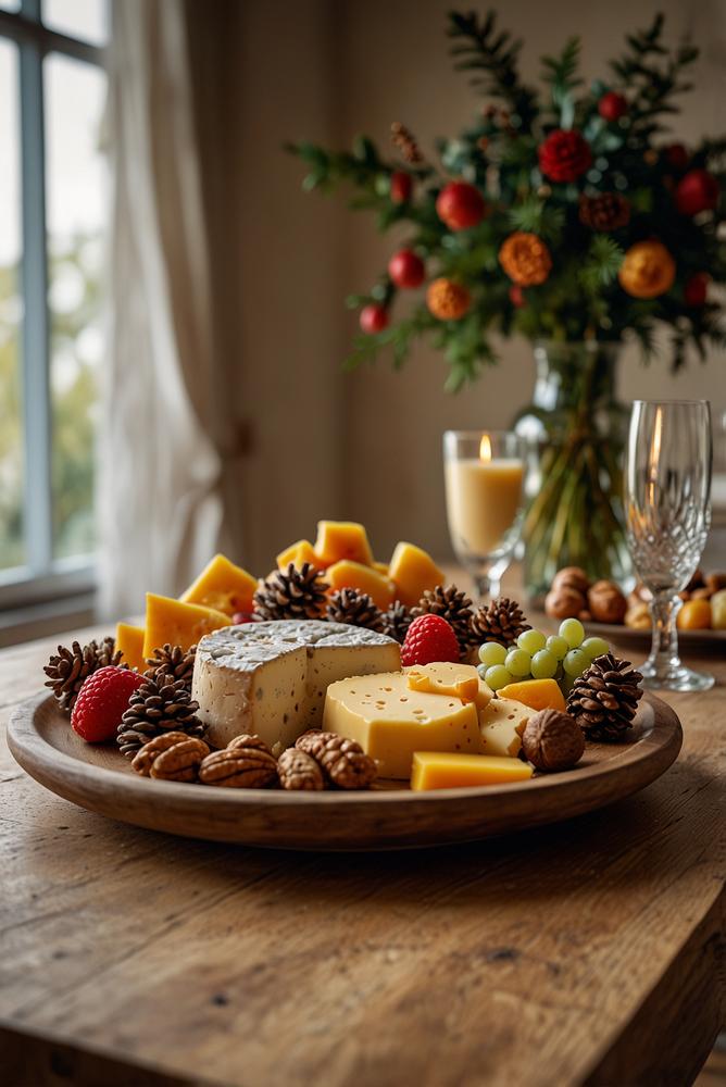 Elegante Dessert- und Käse-Station auf festlichem Tisch
