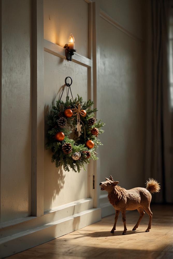 Festlich dekoriertes Schlüsselbrett im hellen Flur