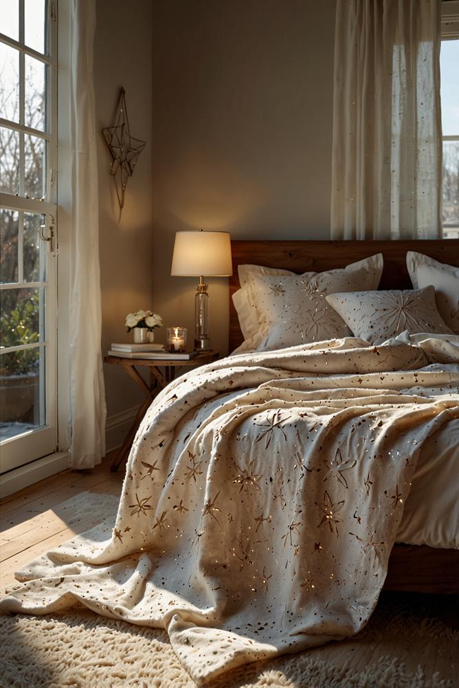 Filigrane Stoffsterne als warme Weihnachtsfensterdeko