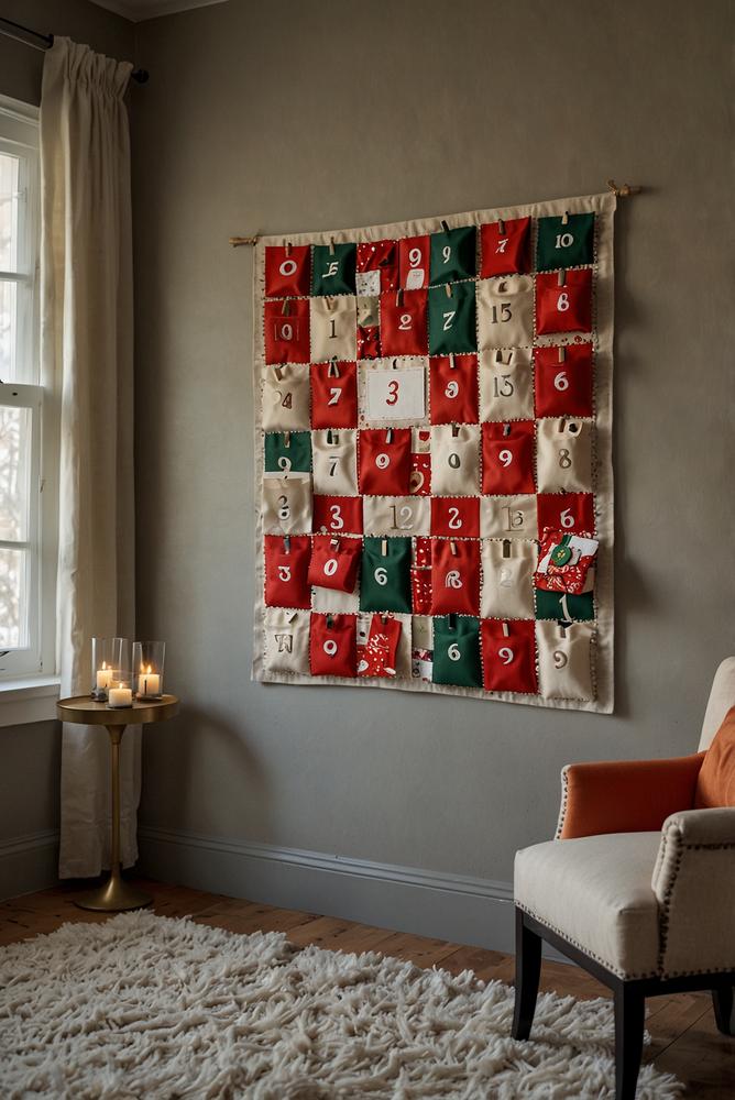 Filz-Adventskalender in warmem, hellem Raum