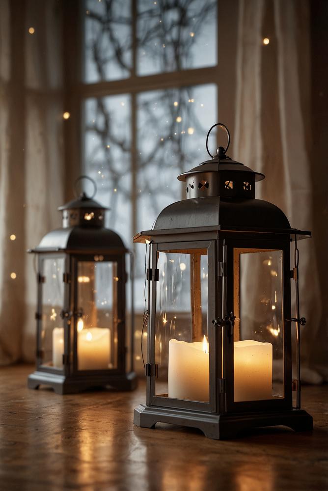 Geschlossene Glaslaternen mit LED Weihnachtslichtern