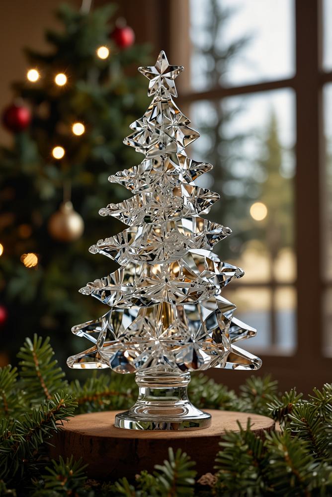 Glas-Christbaumspitze mit Kristall-Schliff an Weihnachtsbaum
