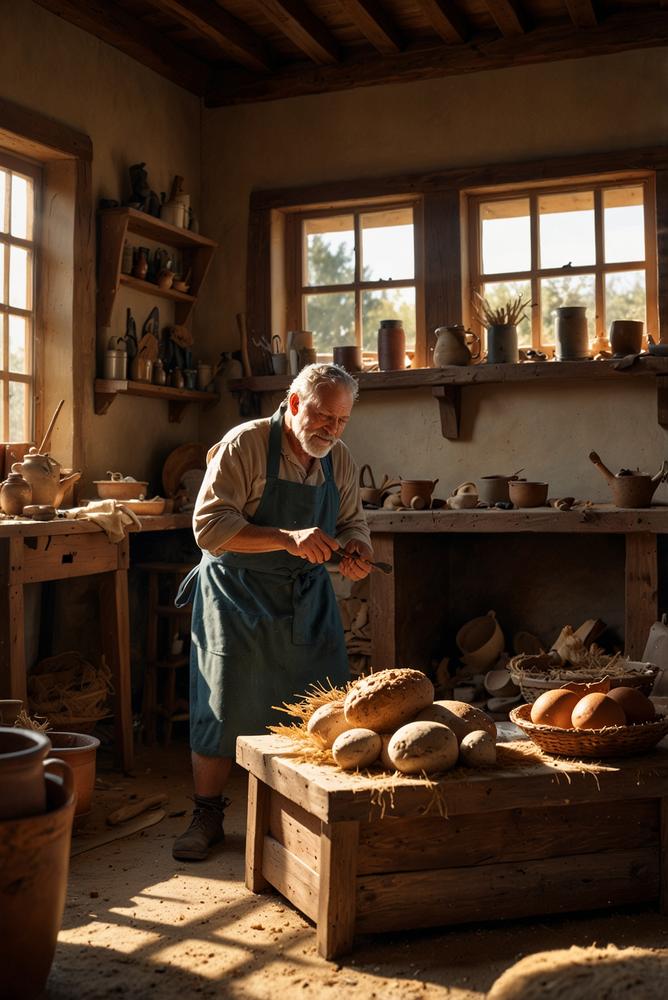 Handwerksdorf Krippe mit Schmied, Bäcker und Töpfer